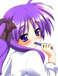  bangs brushing_teeth hiiragi_kagami kaishinshi lowres lucky_star solo toothbrush 