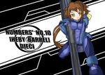  artist_request blue_bodysuit bodysuit breasts brown_hair cannon covered_navel dieci_(nanoha) headgear holding holding_weapon huge_weapon large_breasts looking_at_viewer lyrical_nanoha mahou_shoujo_lyrical_nanoha_strikers numbers'_uniform numbers_(nanoha) one_knee short_hair shoulder_pads sidelocks skin_tight solo weapon yellow_eyes 