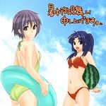  asakura_ryouko bikini food fruit holding holding_food holding_fruit innertube lowres multiple_girls nagato_yuki oekaki shochuumimai suzumiya_haruhi_no_yuuutsu swimsuit watermelon 