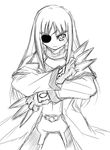  artist_request cinque_(nanoha) eyepatch greyscale knife lyrical_nanoha mahou_shoujo_lyrical_nanoha_strikers monochrome numbers_(nanoha) solo weapon 