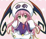  bodysuit breast_squeeze breasts hat lala_satalin_deviluke large_breasts lowres maruto! peke purple_bodysuit solo to_love-ru 