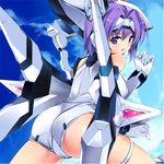  aburidashi_zakuro ass blue_eyes exelica lowres purple_hair short_hair solo trigger_heart_exelica 