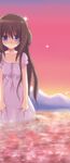 animal_ears blue_eyes blush brown_hair clothes_grab cloud collarbone copyright_request dog_ears dress dress_grab kayune_niu long_hair looking_at_viewer outdoors sad sky solo standing sunset tears very_long_hair wading water wet wet_clothes 