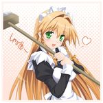  blush broom copyright_request green_eyes happy heart long_hair maid orange_hair shironeko_sanbou solo 