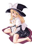  barefoot blonde_hair blush hands hat kirisame_marisa mikage_baku saliva sitting solo sweat tears touhou wariza witch_hat 