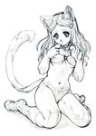  animal_ears breasts cat_ears greyscale hisahiko kimidori_emiri monochrome paws small_breasts solo suzumiya_haruhi_no_yuuutsu tail 