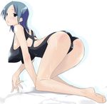  aka_ume barefoot bent_over breasts feet huge_breasts one-piece_swimsuit original solo swimsuit 