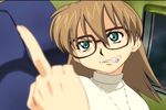 angry glasses green_eyes middle_finger r.o.d_the_tv read_or_die screencap solo sumiregawa_nenene 