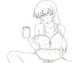  alcohol beer camisole greyscale hairu long_hair monochrome osakabe_itoko panties school_rumble solo underwear 