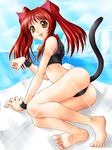  aloe_(quiz_magic_academy) animal_ears barefoot bell bikini cat_ears day feet jingle_bell paw_pose quiz_magic_academy soles solo swimsuit tail yaso_shigeru 