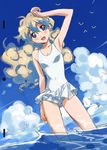  cloud cloud_hair day long_hair nia_teppelin one-piece_swimsuit sky solo swimsuit takamura_kazuhiro tengen_toppa_gurren_lagann 