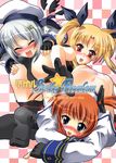  blonde_hair blush fate_testarossa lyrical_nanoha mahou_shoujo_lyrical_nanoha mahou_shoujo_lyrical_nanoha_a's multiple_girls ootori_mahiro panties takamachi_nanoha thighhighs underwear unison yagami_hayate yuri 