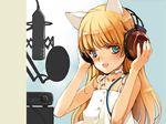  :d amplifier animal_ears bangs blonde_hair blue_eyes blush bow buttons cable cat_ears child choker dress ema_(shirotsume_souwa) flat_chest hands_on_headphones headphones highres indoors long_hair looking_at_viewer official_art ooyari_ashito open_mouth parted_bangs ribbon shirotsume_souwa smile solo studio sundress upper_body wallpaper 