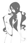  breasts fuyube_rion greyscale hair_over_one_eye huge_breasts kirijou_mitsuru long_hair monochrome persona persona_3 slingshot_swimsuit solo swimsuit 