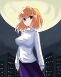  arcueid_brunestud black_legwear blonde_hair full_moon long_skirt moon purple_skirt red_eyes shima-shuu short_hair skirt solo sweater tsukihime turtleneck 