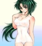  arm_behind_back breast_suppress breasts cleavage covered_navel covered_nipples curvy green_eyes green_hair imageboard_colors jochuu-san large_breasts long_hair lowres navel nipples oekaki one-piece_swimsuit original pubic_hair school_swimsuit see-through solo swimsuit white_school_swimsuit white_swimsuit yagisaka_seto 