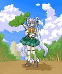  cloud detached_sleeves forest full_body lowres mof mof's_silver_haired_twintailed_girl nature oekaki original outdoors solo thighhighs 