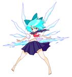  alternate_costume barefoot bow cirno grin midriff navel oekaki roku_(warrock) school_uniform serafuku smile solo touhou wings 