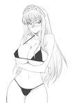  bikini blush breasts cleavage covered_nipples crossed_arms fuyube_rion greyscale hat hime_(kaibutsu_oujo) kaibutsu_oujo large_breasts long_hair micro_bikini monochrome naughty_face sideboob smile solo swimsuit tiara underboob very_long_hair wide_hips 