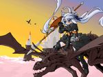  dragon long_hair mof mof's_silver_haired_twintailed_girl oekaki original solo 