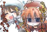  ^_^ ahoge angry beret blue_eyes blush braid closed_eyes graf_eisen hat kajikawa_yahiro lyrical_nanoha mahou_shoujo_lyrical_nanoha_strikers multiple_girls orange_hair petting shaded_face smile translation_request twin_braids vita yagami_hayate 