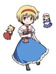  alice_margatroid apron ascot blonde_hair blue_dress bonnet book bow capelet doll dress hair_bow hairband haniwa_(leaf_garden) hourai_doll looking_at_viewer puffy_short_sleeves puffy_sleeves sash shanghai_doll short_hair short_sleeves solo touhou yellow_eyes 