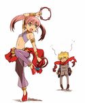  1girl :d alchemist_(sekaiju) armlet artist_request bard_(sekaiju) bare_shoulders dancer dancing full_body green_eyes instrument midriff navel open_mouth pink_hair revealing_clothes sekaiju_no_meikyuu simple_background smile stomach tambourine twintails white_background 