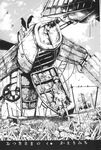  aircraft airplane android bird broken crow greyscale highres miura_yasuto monochrome solo steampunk translated 