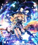  blonde_hair broom broom_riding hat kirisame_marisa light_particles onineko sidesaddle sky solo star touhou witch_hat 