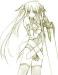  fate_testarossa graphite_(medium) long_hair luna_lia lyrical_nanoha mahou_shoujo_lyrical_nanoha_strikers monochrome sketch solo thighhighs traditional_media twintails very_long_hair 