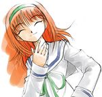  amakase_miharu closed_eyes da_capo da_capo_i gofu hairband happy orange_hair ribbon school_uniform smile solo 