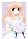  blonde_hair bouquet copyright_request dress flower green_eyes kanna_ryouto long_hair rose solo white_flower white_rose 