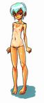  aqua_hair bikini_bottom flat_chest groin looking_at_viewer lowleg navel one-piece_tan pigeon-toed red_eyes shiny shiny_skin simple_background skinny solo standing tan tanline toguromaki_kumoyuki topless white_background yakouga 