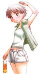  camisole kimi_kiss nyazui salute satonaka_narumi short_hair shorts smile solo 