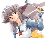  animal_ears da_capo da_capo_i gofu grey_hair ladle long_hair maid red_eyes sagisawa_yoriko smile solo 