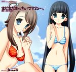  beach bikini black_hair blue_eyes brown_hair day food itou_ben long_hair multiple_girls original outdoors popsicle swimsuit very_long_hair 