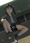  amasawa_yuuko brown_eyes brown_hair bus bus_interior censored dennou_coil glasses go_robots ground_vehicle mojo motor_vehicle novelty_censor panties pantyshot pencil_skirt skirt solo spread_legs translated twintails underwear 