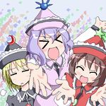  blonde_hair gesture hat hoge_hogei lowres lunasa_prismriver lyrica_prismriver merlin_prismriver motteke!_serafuku multiple_girls parody siblings sisters touhou 