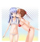  arika_yumemiya bikini blush closed_eyes kiss mashiro_blan_de_windbloom multiple_girls my-otome one_eye_closed red_bikini shima-shuu side-tie_bikini swimsuit yuri 