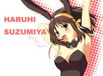  animal_ears brown_hair bunny_ears bunnysuit short_hair solo suzumiya_haruhi suzumiya_haruhi_no_yuuutsu tenka_taihei 