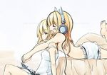  alice_margatroid animal_ears arms_around_neck audio-technica barefoot blonde_hair blue_eyes blush cat_ear_headphones cat_ears closed_eyes fake_animal_ears flat_chest headphones headphones_removed kirisame_marisa multiple_girls reference_work sakuraba_yuuki topless touhou 