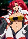  bandeau breasts cape cleavage elbow_gloves gloves hand_on_hip inue_shinsuke large_breasts long_hair navel ponytail red_hair sky solo space_yoko star_(sky) starry_sky strapless tengen_toppa_gurren_lagann tubetop yellow_eyes yoko_littner 