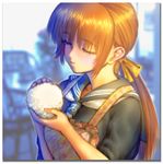  apron brown_hair closed_eyes dead_or_alive ebina_souichi food kasumi_(doa) long_hair ponytail rice solo 