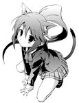  animal_ears cat_ears greyscale little_busters! monochrome natsume_rin school_uniform solo tail takatsuki_tsukasa 
