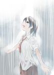  ikeda_jun_(mizutamari) looking_up necktie open_mouth original outstretched_arms rain school_uniform skirt solo wet wet_clothes 