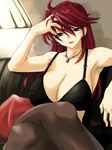  bra breasts cleavage copyright_request huge_breasts lingerie long_hair michael pantyhose red_hair solo thighhighs tongue underwear 