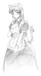  animal_ears cat_ears greyscale kakitsubata_tsukune maid monochrome original sketch solo tail 