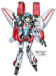  aircraft airplane autobot blue_hair breasts cleavage gun jet jetfire m_ganzy mecha_musume medium_breasts red_eyes robot science_fiction short_hair solo transformers weapon wings 