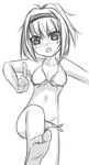  bikini blush covered_nipples feet g-ist greyscale looking_at_viewer monochrome navel open_mouth simple_background solo suzumiya_haruhi suzumiya_haruhi_no_yuuutsu swimsuit white_background 