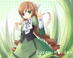  brown_hair dress drill_hair green_eyes hat heterochromia kuro_(be_ok) long_hair pink_eyes rozen_maiden smile solo suiseiseki very_long_hair wallpaper 